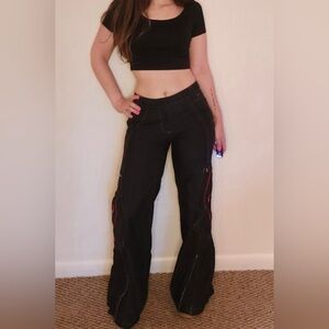 Caffeine Wide Leg Rave Skater Pants Size 5 Black Vintage 90s